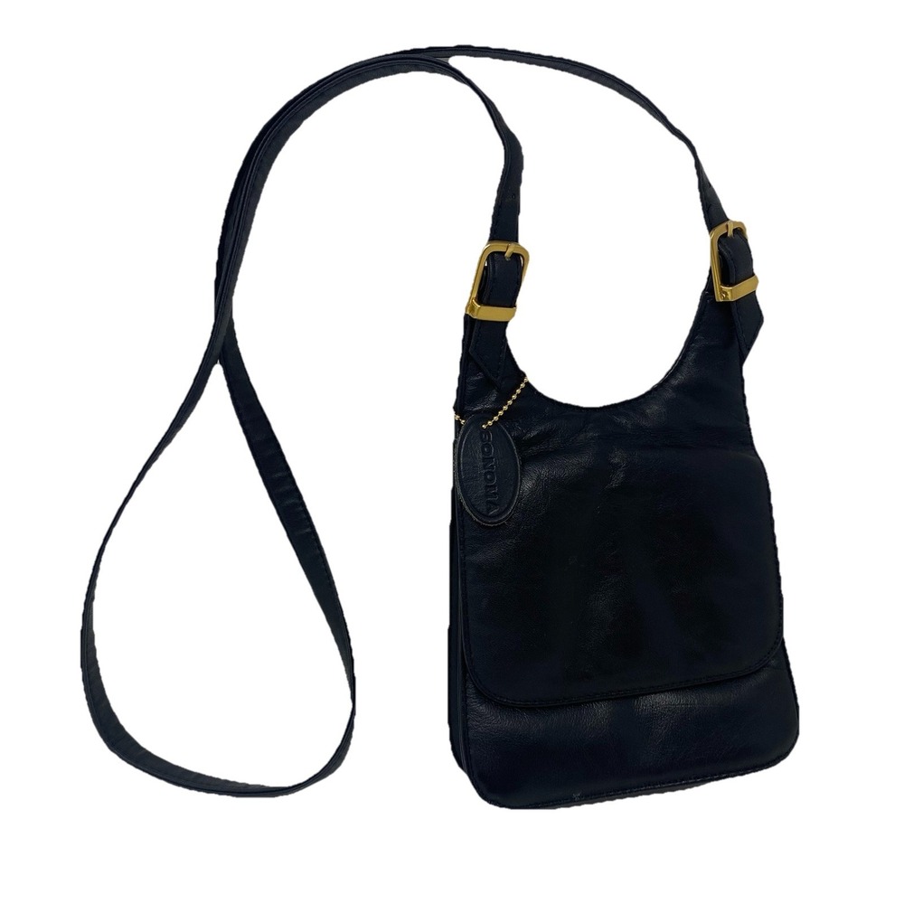 Sonoma Women's Black‎ Leather Crossbody Bag with Gold Hardware Purse Small Bag
